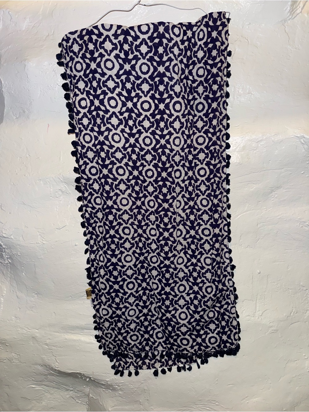 Roberta Roller Rabbit Navy and White Pom-Pom Geometric Scarf